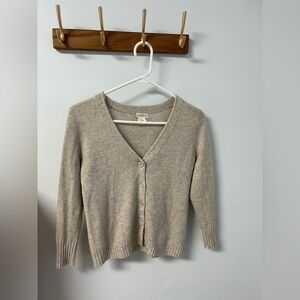 EUC J Crew 100% Cashmere Cropped Button Tan Grey 3/4 Sleeve Sweater Cardigan XS